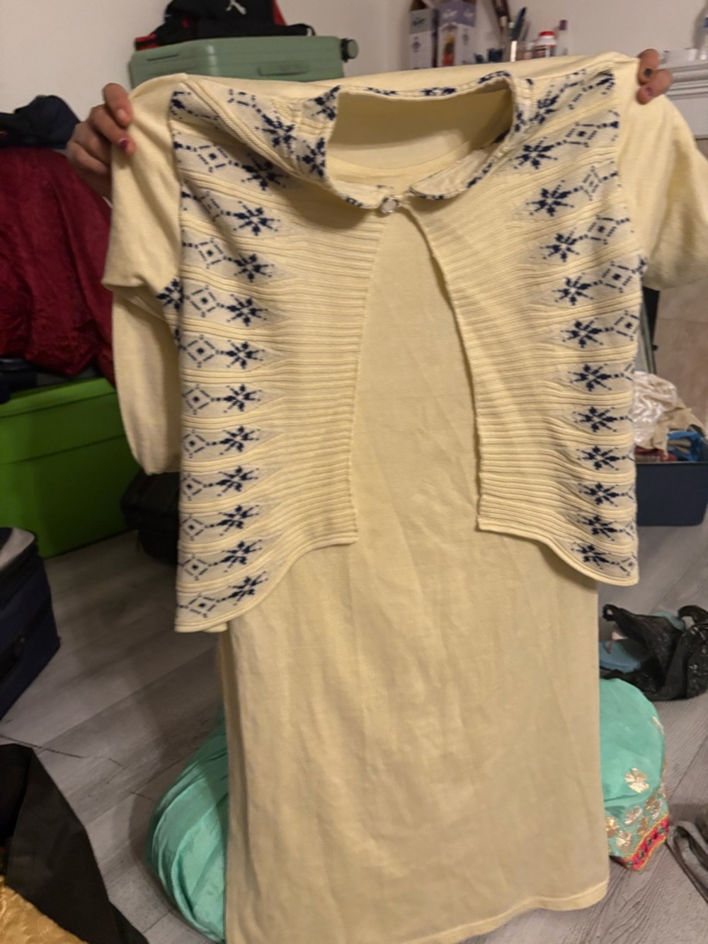 Vintage Cream Two-Piece Knit Dress from India